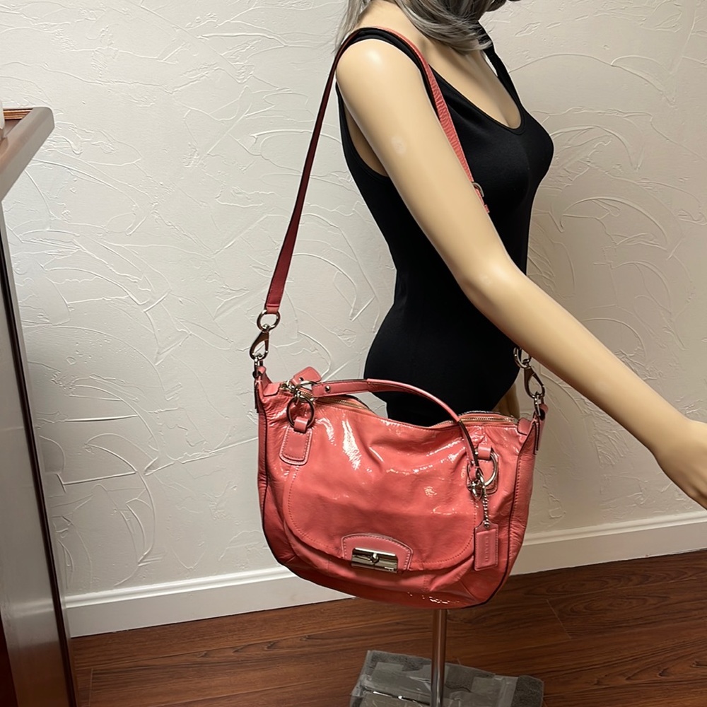 Coach Kristin Round Satchel Coral Pink Patent Leather Shoulder Bag